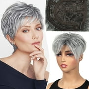 QUEENTAS 6.5 Inch Pixie Cut Wig Human Hair Short Wigs for Black Women Glueless Lace Front Wig Short Straight Wig （Black ）