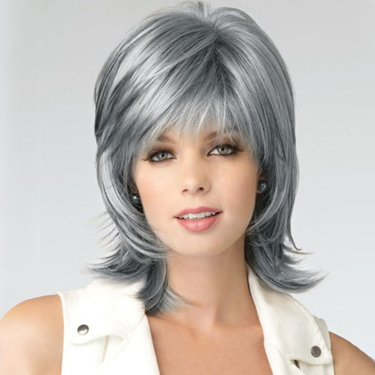 QUEENTAS Grey Wigs for White Women Mullet Wig Synthetic 80s Mullet