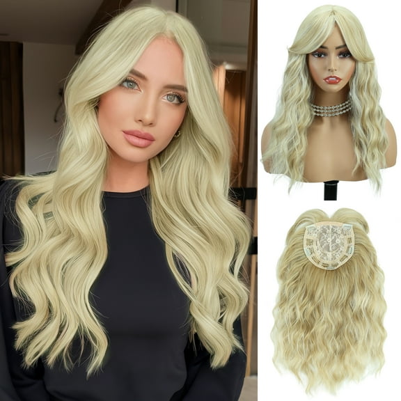 Creamily 17 Inch Hair Topper with 6"×6.5" Toppers for Women with Thinning Hair Long Curly with Side Bangs (Blonde)