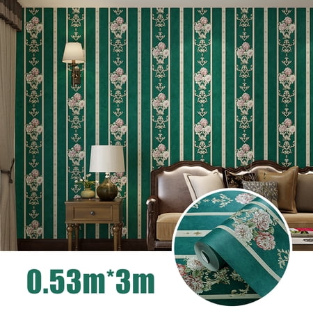 QUEENTRADE 3D nonwoven self-adhesive wallpaper bedroom living room background idyllic European style wallpaper 3M dark green
