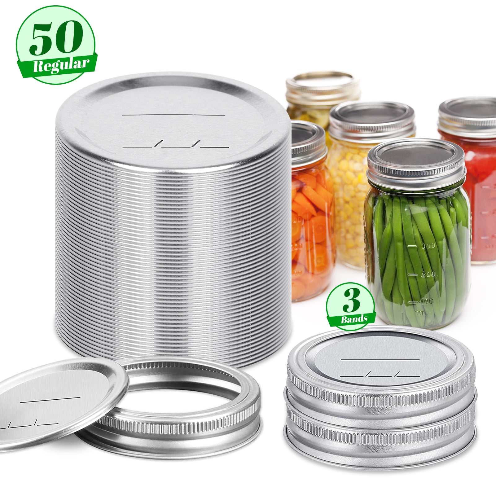 QUEENTRADE Canning Lids Mason Jar Lids, 50Type Metal Canning Jars with