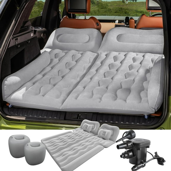 QUEES Inflatable Car Air Mattress Set - Includes Pump, 2 Pillows & Car Tent. Thickened Design for SUV/Sedan/Pickup Back Seats.