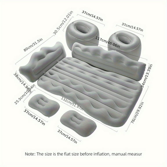 QUEES Inflatable Car Mattress Bed - Quilted Beige Design with Pump & Dual Pillows. 12V Car Plug Inflation & Custom Backseat Fit for Road Trips.