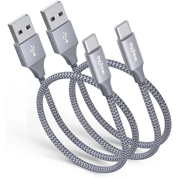 QUEST- 1.5Ft Usb C Charging Cable, 2-Pack Short A To C Cable 1.5Foot, Grey