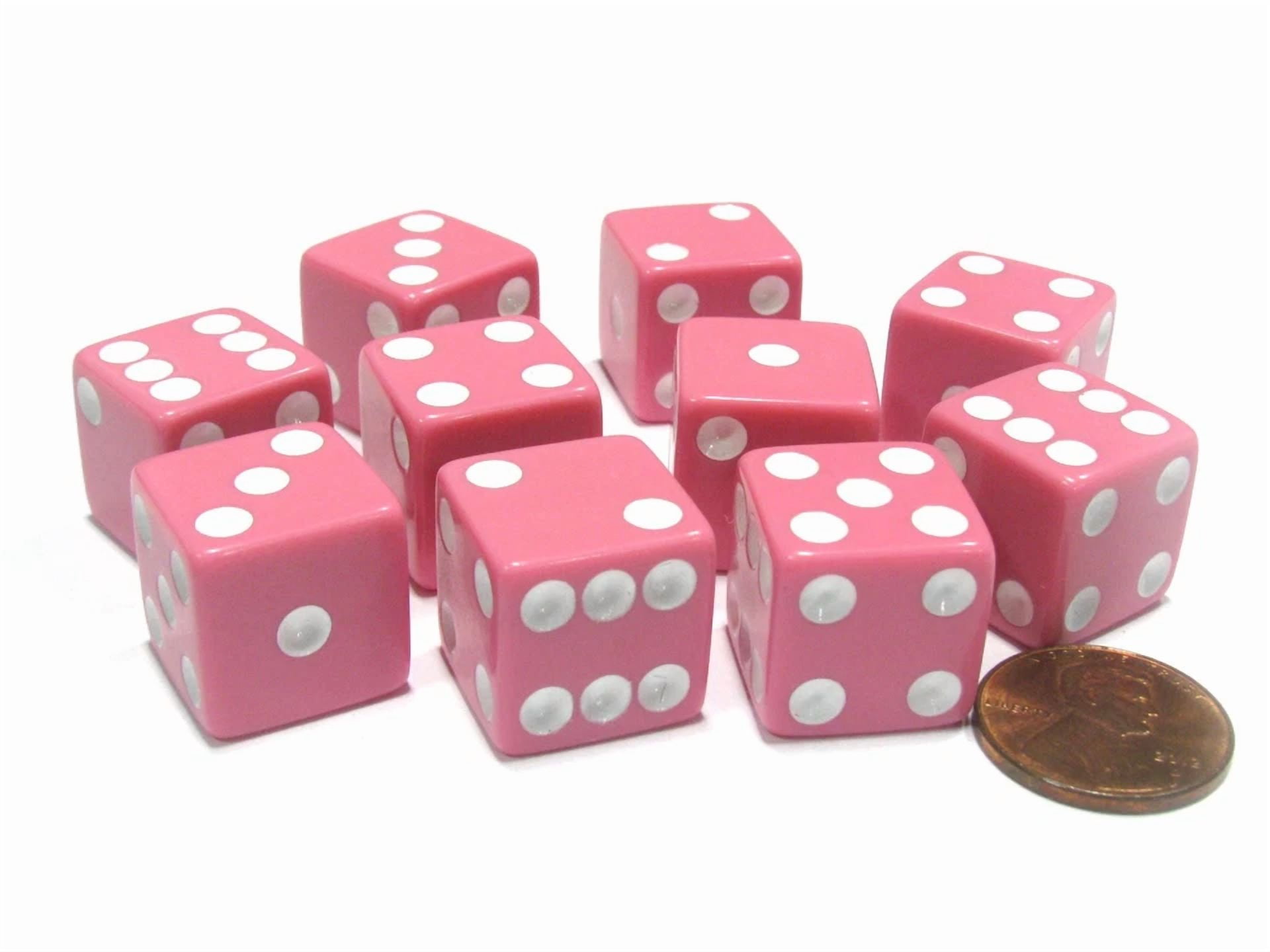 QUEST- 10 Pack 16Mm Brilliant Pink Dice With White Pips For Board Games And Rpgs