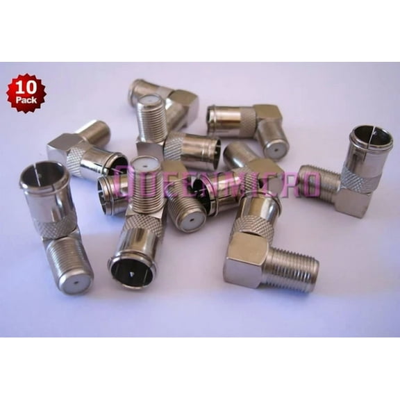 QUEST- 10 Pcs F Type Push On Right Angle Male To Female Coax Coaxial Tv Cable Connector