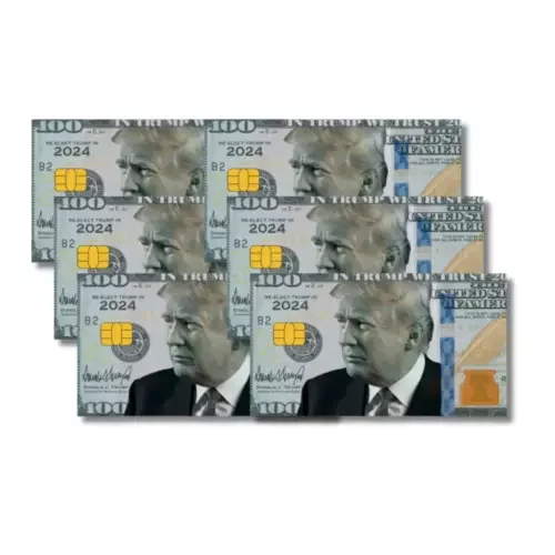 QUEST -$100 Trump 2024 - Credit Card Skin Cover Decal Sticker (Small Chip) - 6Pk