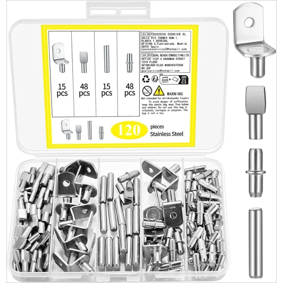 QUEST- 120Pc Shelf Pins Kit,4 Styles Shelf Support Pegs,5/6Mm Bookshelf Pegs For Shelve