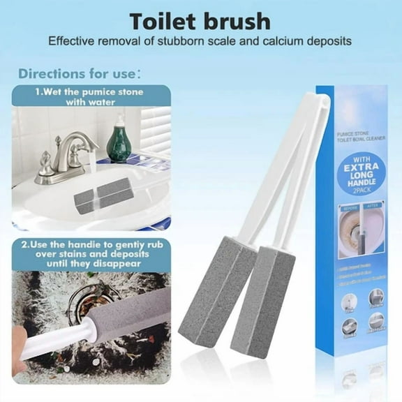 QUEST- 2 Pack Pumice Stone Cleaner Toilet Bowl Cleaning Brushes With Extra Long Handle