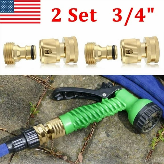 QUEST- 2 Set 3/4" Garden Hose Quick Connector Water Solid Brass Female Male Fitting Kit