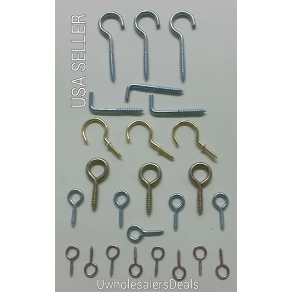 QUEST- 25 Screw Hooks Screw In Hook Eye Assorted Size 2.5" 2" 1.75" 1.25" 1" New Pack