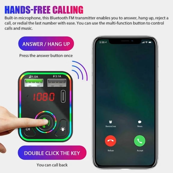 QUEST- 2Pcs Bluetooth 5.0 Car Wireless Fm Transmitter Adapter Pd Charger Usb Hands-Free