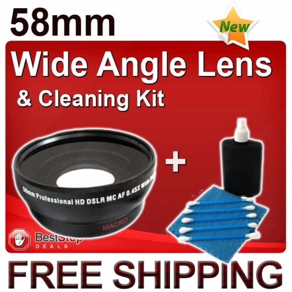 QUEST- 58Mm .45X Wide Angle Hd Slr Lens + 3Pc Lens Cleaning Kit For Canon Nikon Cameras