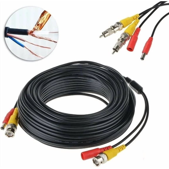 QUEST- 60Ft Video Power Bnc Cable Wire Cord For Cctv Security Camera System Dvr