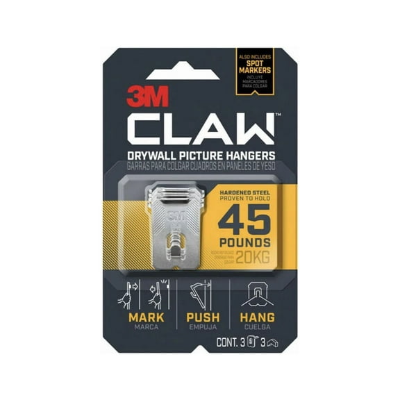 QUEST- (8) 3M Claw Drywall Picture Hangers 45 Lb. / 3-Pack -