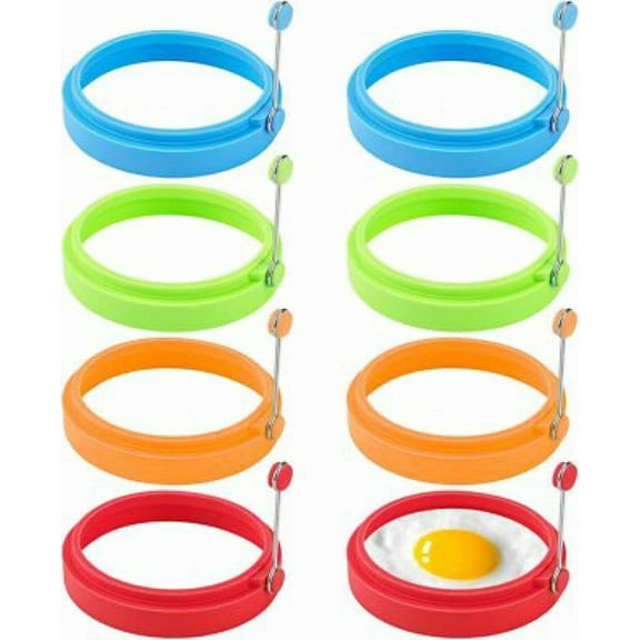QUEST- 8Pcs Egg Ring Silicone Round Egg Cooking Rings Non-Stick Frying Egg Maker Molds