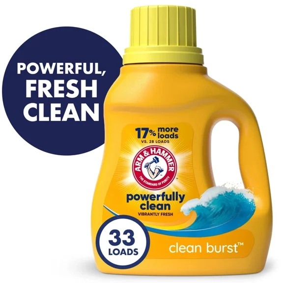 QUEST- Arm Hammmer Liquid Laundry Detergent Soap, Clean Burst Fresh, 33 Fl Oz, 33 Loads