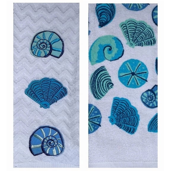 QUEST -Celebrate Summer Beach Seashell Patch Cotton Kitchen Terry Tea Towels Set Of 2