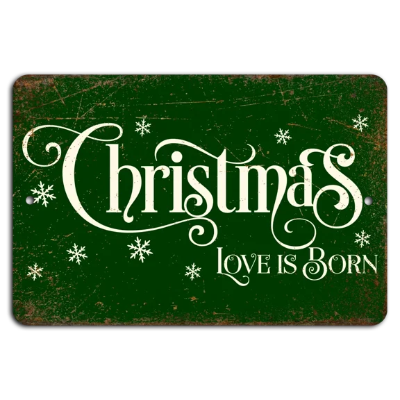 QUEST- Christmas Love: Rustic Green Metal Sign