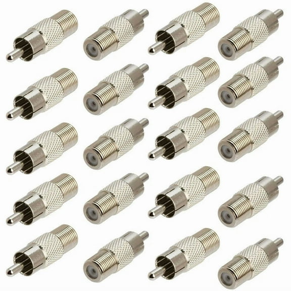 QUEST- Coaxial Audio/Video F-Type Female To Rca Male Rf Plug Adapter Connector (20/Pk)