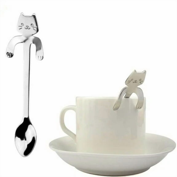 QUEST- Cute Cat Stainless Steel Ice Cream Cocktail Teaspoons Coffee Soup Tea Spoons Usa