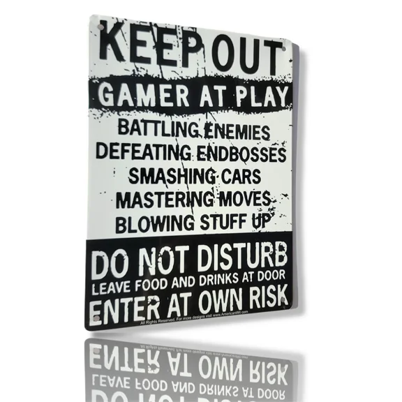 QUEST- "Keep Out Gamer At Play" 8" X 12" Metal Tin Funny Bar Sign Do Not Disturb