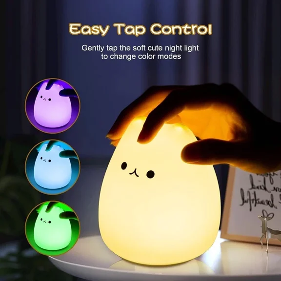 QUEST- Led Cat Night Light Dimmable Nursery Silicone Rechargeable Bedside Touch Lamp Us