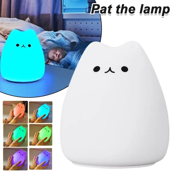 QUEST- Led Cat Night Lights Dimmable Nursery Silicone Rechargeable Bedside Touch Lamps