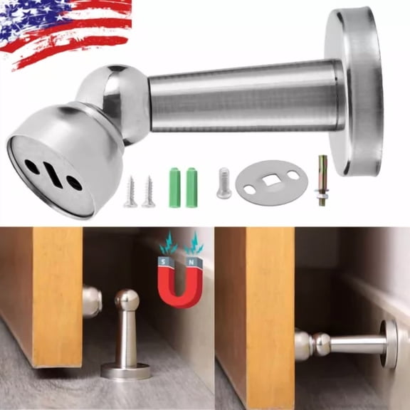 QUEST- Magnetic Door Stop Holder Stay Home Safety Stopper Guard Office Fitting Screws