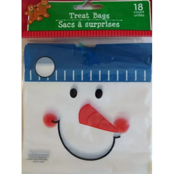 QUEST- New Christmas Cello Party Gift Bags 18 Count Treat Bags With Drawstring~Snowman