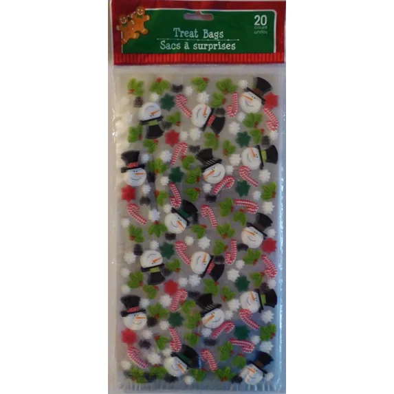 QUEST- New Christmas Cello Party Gift Bags 20 Count Treat Bags W Ties ~ Snowman