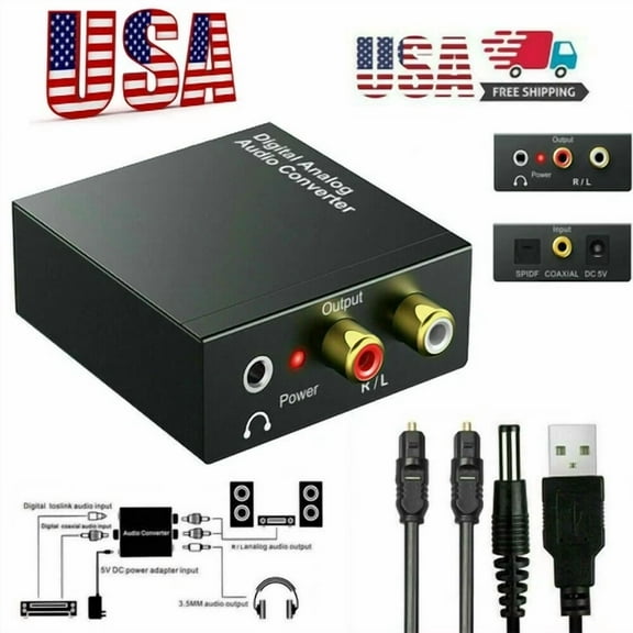 QUEST- Optical Coaxial Toslink Digital To Analog Audio Converter Adapter Rca 3.5Mm L/R
