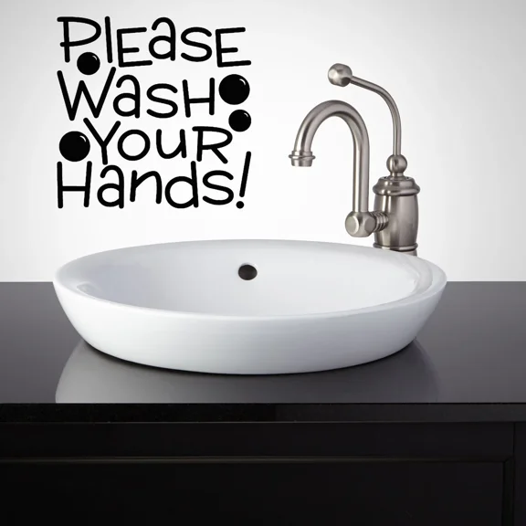 QUEST- Please Wash Your Hands Bathroom Lettering Wall Decal Quote Bath Decor Quote