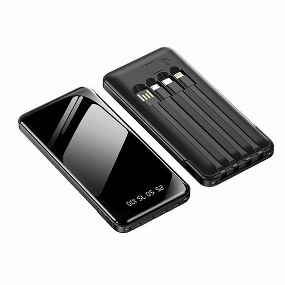 QUEST- Portable Power Bank 20000Mah Fast Charging Battery With 4 Built In Cables Black