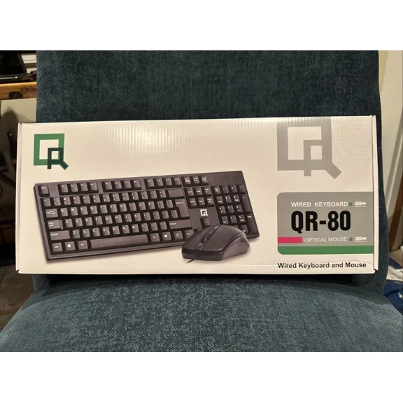 QUEST -Qr-80 Wired Keyboard With Wired Optical Mouse Black New