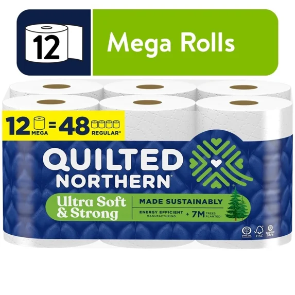 QUEST -Quilted Northern Ultra Soft & Strong 2-Ply Toilet Paper, 12 Mega Rolls