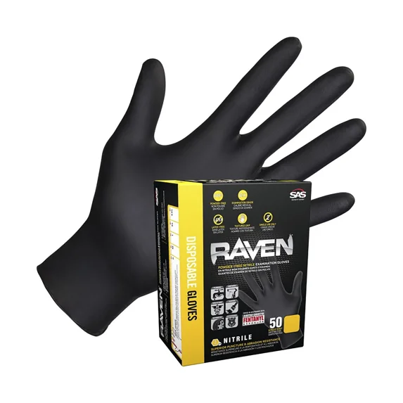 QUEST -Raven Powder-Free Exam Grade Nitrile Gloves - Large - Sas Safety 66518
