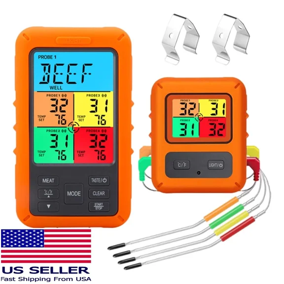 QUEST -Smart Wireless Meat Thermometer W/ 4 Probes For Bbq Grilling Baking Barbecue