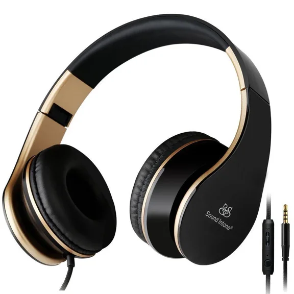 QUEST -Stereo Over ear Headphones Foldable Headset In-line Volume Control Microphone