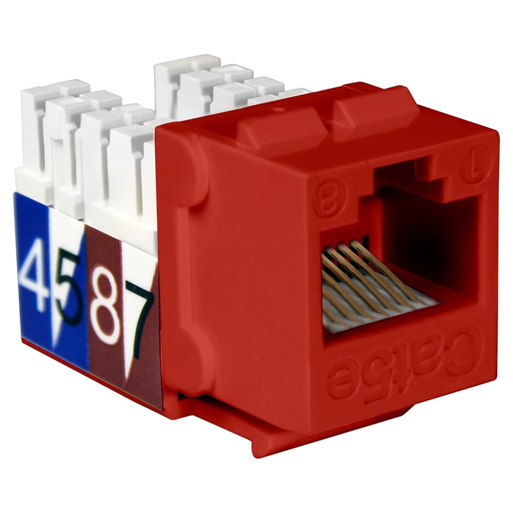 Red Keystone Quest Technology Cat5e Slim-Style 90 Degree Keystone Jack, Red ...