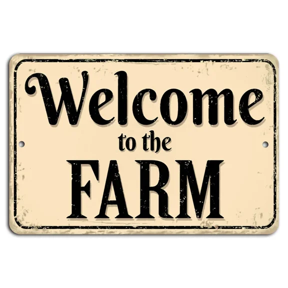 QUEST- Welcome To The Farm White Rustic Farmhouse Sign For Country Home Decor