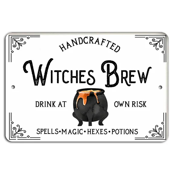 QUEST- Witches Brew Halloween Sign Vintage Metal Decor For Spooky Season
