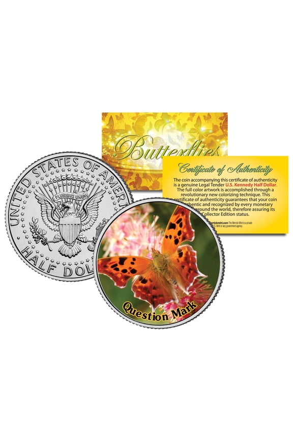 QUESTION MARK BUTTERFLY JFK Kennedy Half Dollar US Colorized Coin