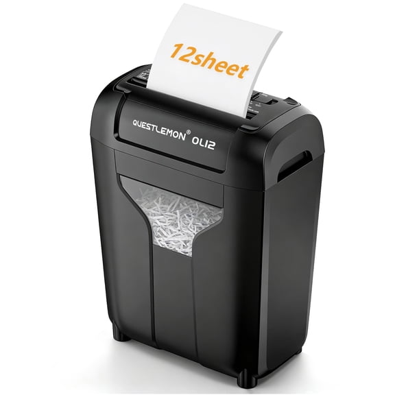 QUESTLEMON 12-Sheet Cross Cut Paper Shredder, 4.5 Gal Home Office Heavy Duty Shredder for Paper, Credit Card, Mail, Staples, with Transparent Window, High Security Level P-4