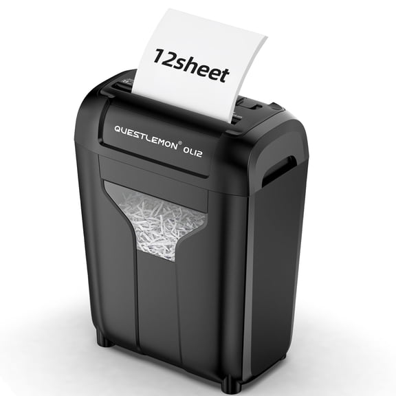 QUESTLEMON 12-Sheet Cross Cut Paper Shredder, 4.5Gal Home Office Shredders for Paper, Credit Card, Mail, Staples, with Jam-Proof System , P-4 Security Level