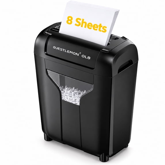 QUESTLEMON 8-Sheet Cross Cut Paper Shredder and Credit Card Shredder with 4Gal Bin for Home Use