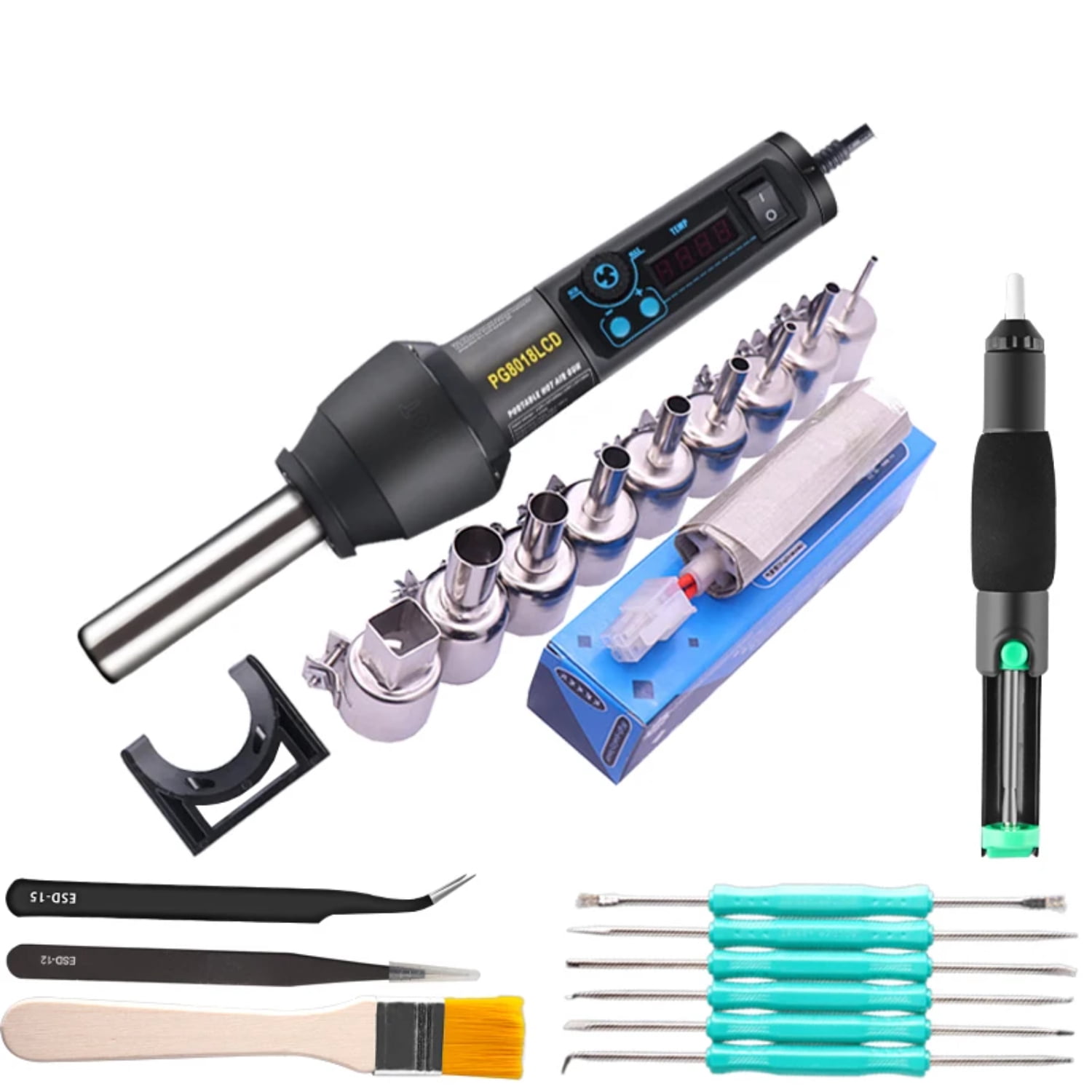 QUHAGJZ PG8018LCD 220V/EU  650W High quality Adjustable Electronic Heat Hot Air Gun Desoldering Soldering Station IC SMD BGA + Nozzle