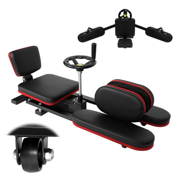 QUHEE 0-180° Adjustable Split Leg Stretcher, Red Black Steel Frame Machine with PU Leather Cushion, for Home Gym, Dance Studio & Flexibility Training