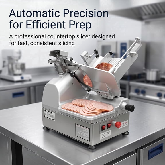 QUHEE 550W Automatic Meat Cutter,Commercial Bandsaw Machine with Built-In Blade Sharpener,Adjustable Thickness Automatic Meat Slicer for Meat,Cheese and Bread