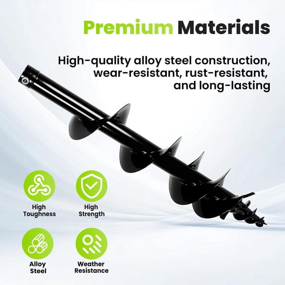 QUHEE 8in x 34in Alloy Steel Auger Drill Rod, Excavator Auger Bit, Earth Auger for Construction Garden Farm Ranch